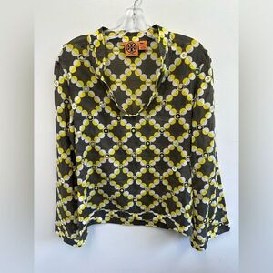 Tory Burch Geometric Multi-color sequined Blouse Long Sleeve Scoop Neck Size 10